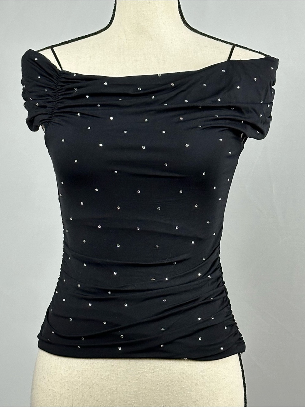 ZARA black ruched rhinestone off the shoulder top - size small